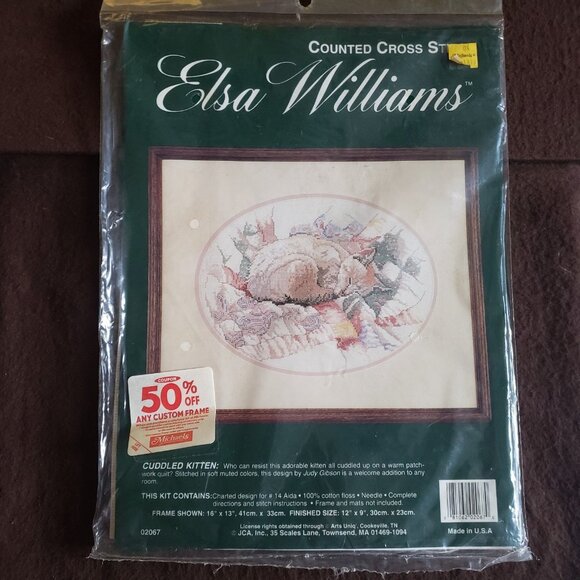 New Sealed JCA Inc Elsa Williams Cuddled Kitten Counted Cross Stitch Kit‎ #02067 - Picture 4 of 6